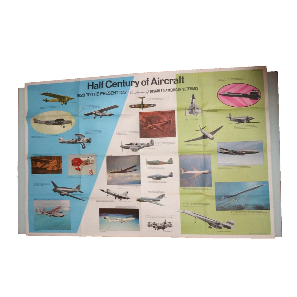 Disabled American Veterans Famous Aircraft Two Sided 38" X 25" Poster Vintage